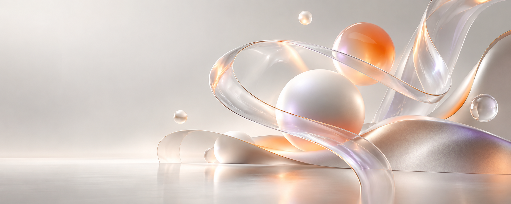 Abstract glass ribbons and sculptural forms